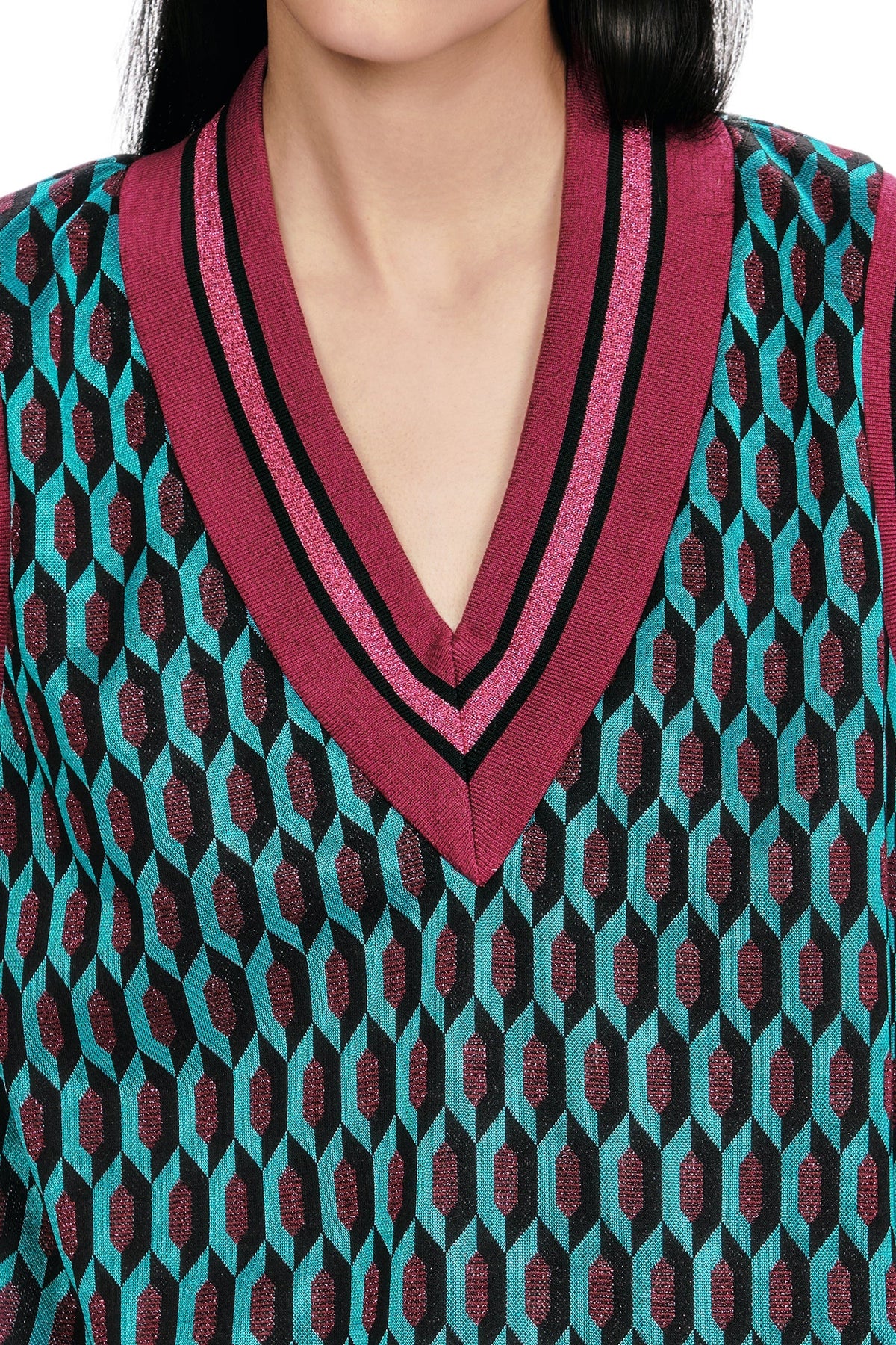 Glitter Geo Jacquard Pullover Vest | Anna Sui