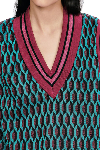 Glitter Geo Jacquard Pullover Vest | Anna Sui