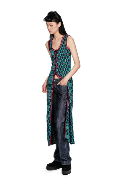 Glitter Geo Jacquard Long Vest | Anna Sui