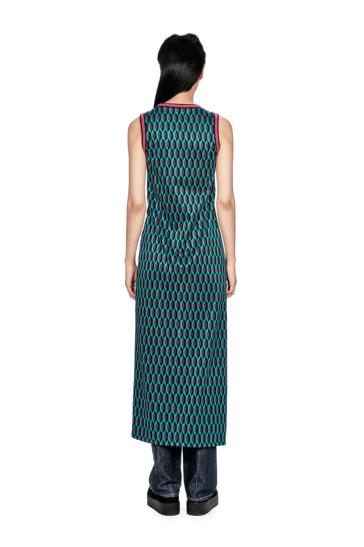 Glitter Geo Jacquard Long Vest | Anna Sui