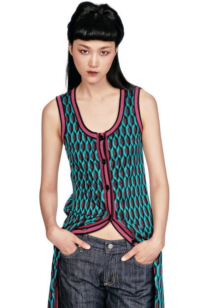 Glitter Geo Jacquard Long Vest | Anna Sui