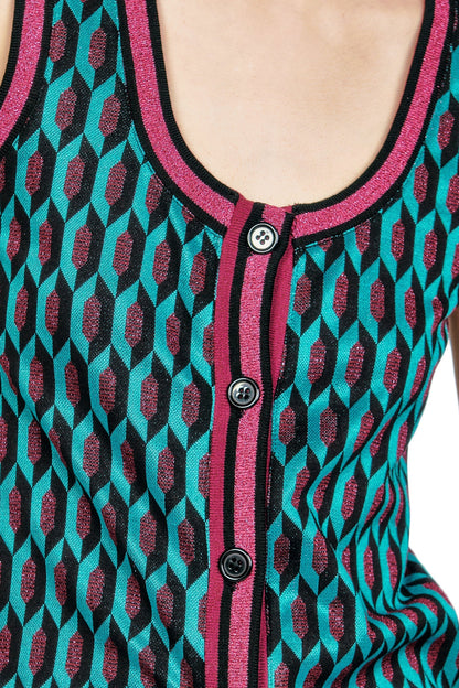 Glitter Geo Jacquard Long Vest | Anna Sui