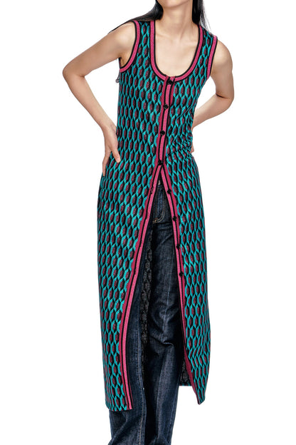 Glitter Geo Jacquard Long Vest | Anna Sui