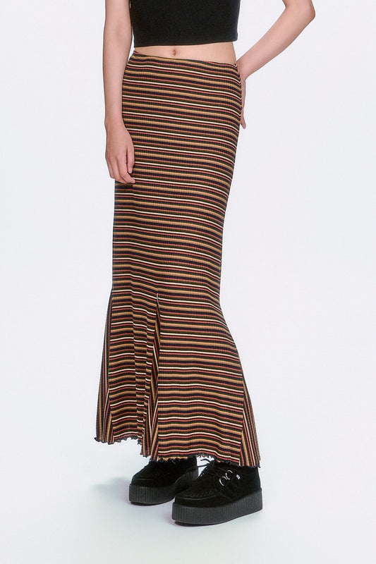 Venetian Stripe Trumpet Skirt - Caramel | Anna Sui