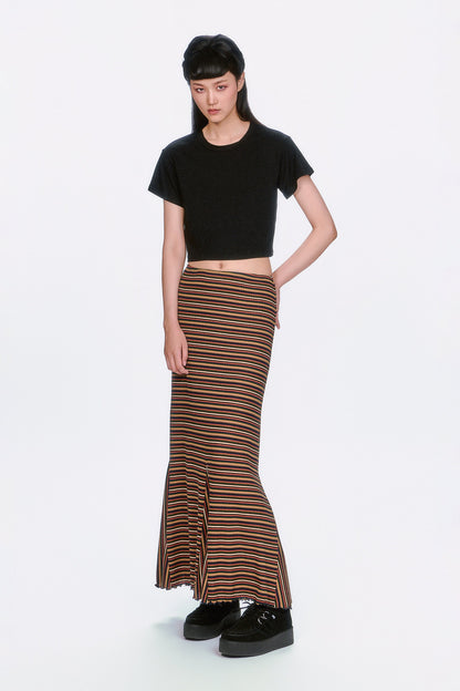 Venetian Stripe Trumpet Skirt - Caramel | Anna Sui