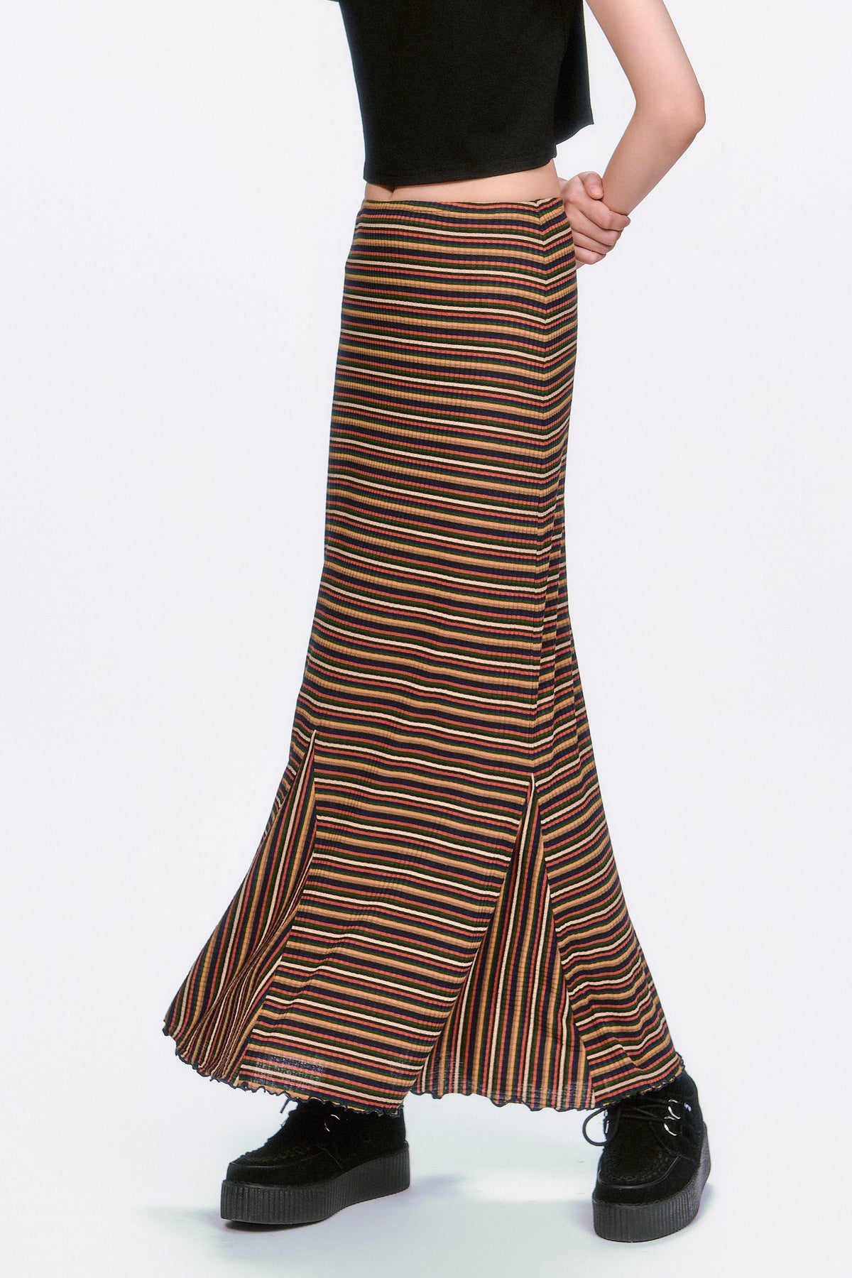 Venetian Stripe Trumpet Skirt - Caramel | Anna Sui