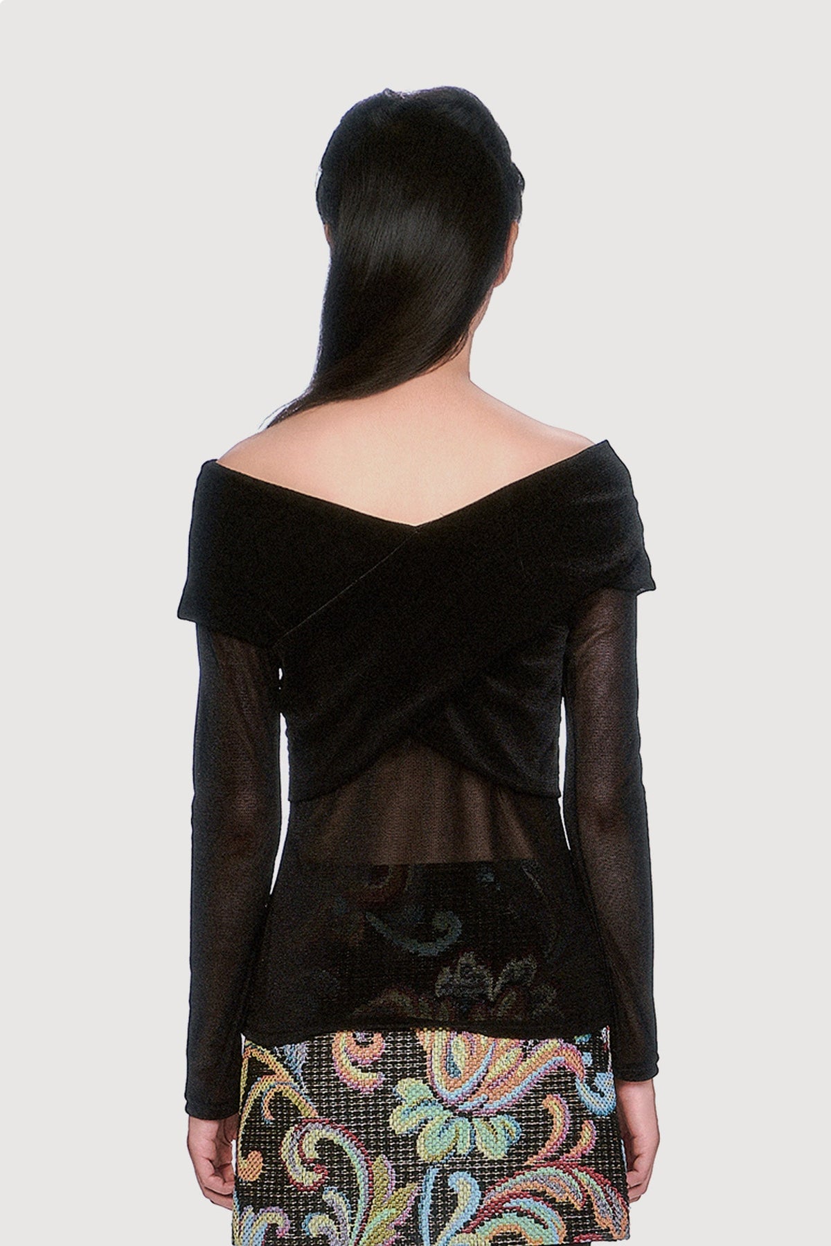 Velvet Mesh Off the Shoulder Top - Black | Anna Sui
