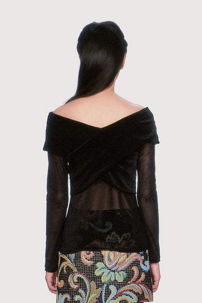 Velvet Mesh Off the Shoulder Top - Black | Anna Sui