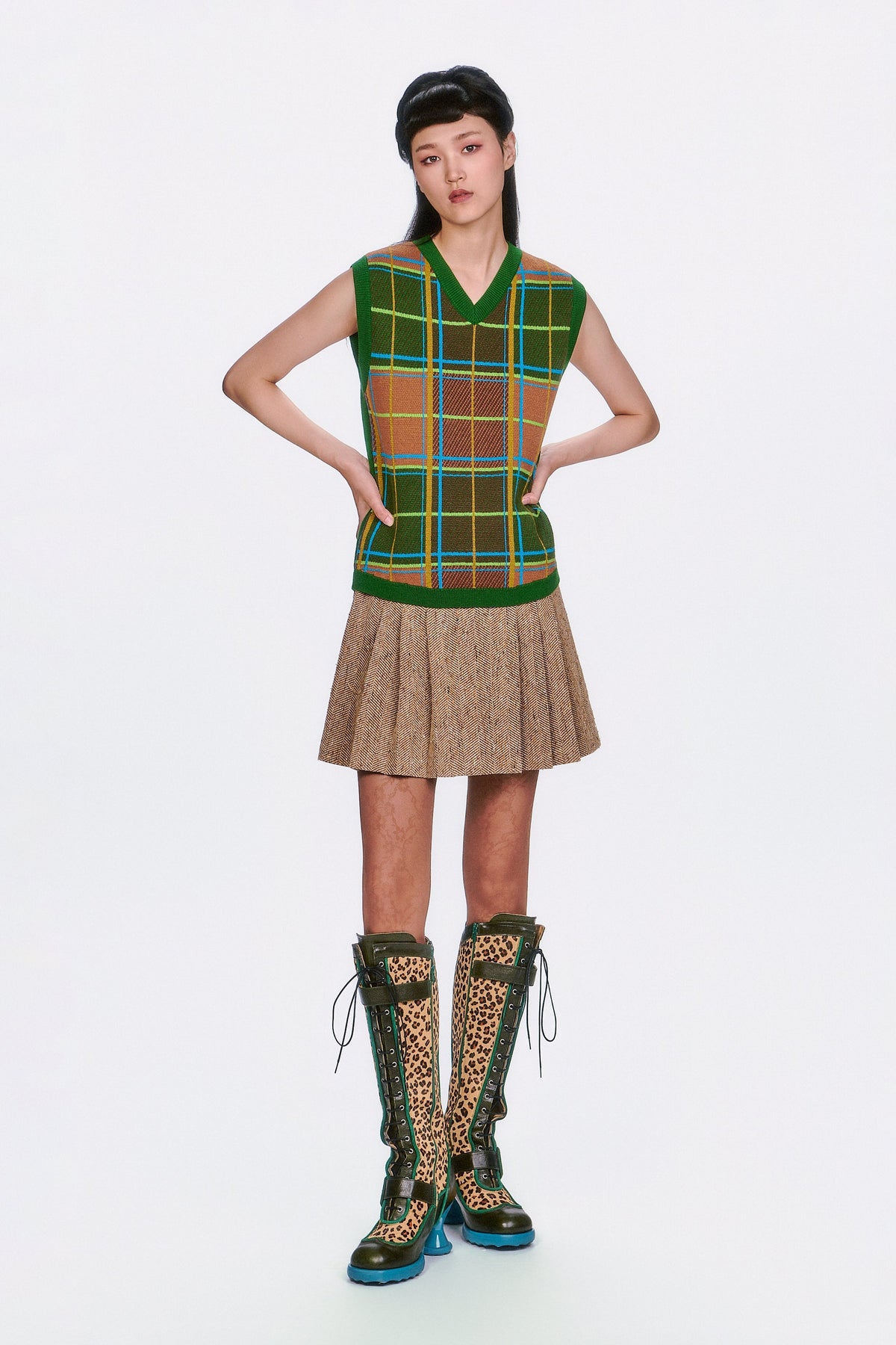Herringbone Pleated Skirt | Anna Sui