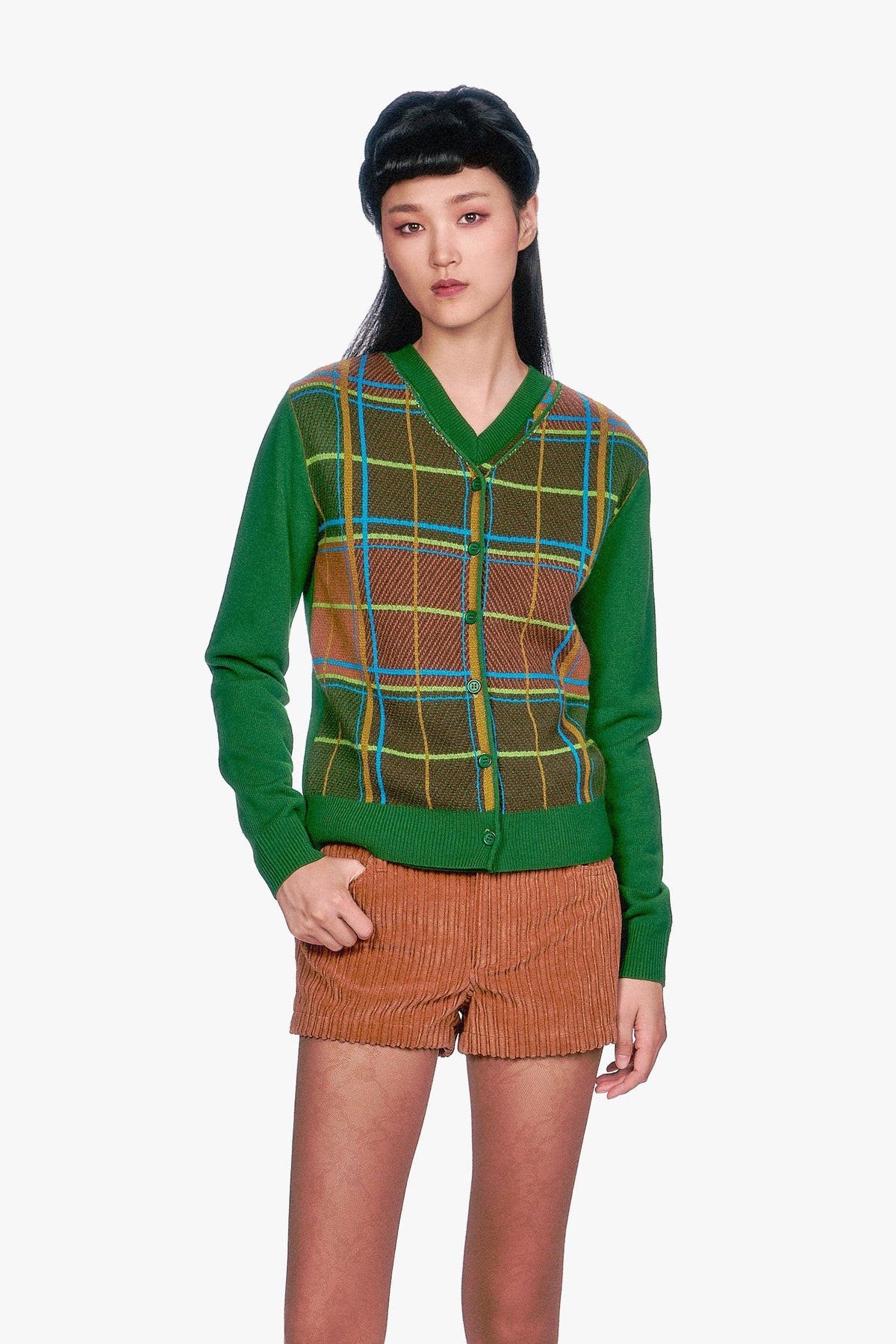 Plaid Cardigan - Leaf Green | Anna Sui