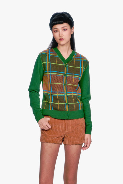 Plaid Cardigan - Leaf Green | Anna Sui