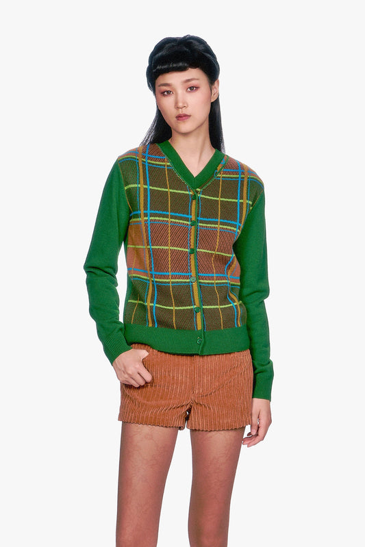 Plaid Cardigan - Leaf Green | Anna Sui