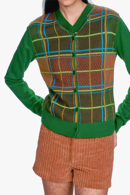 Plaid Cardigan - Leaf Green | Anna Sui
