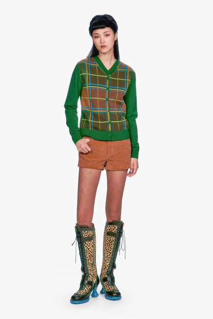 Plaid Cardigan - Leaf Green | Anna Sui