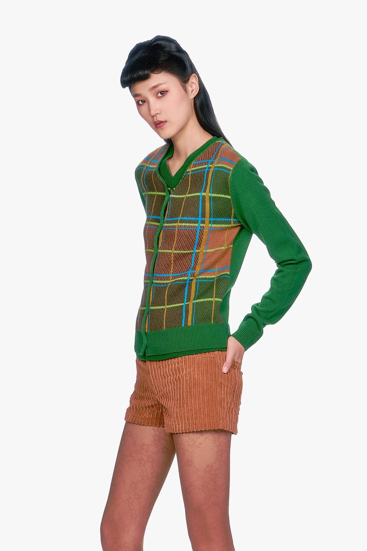 Plaid Cardigan - Leaf Green | Anna Sui