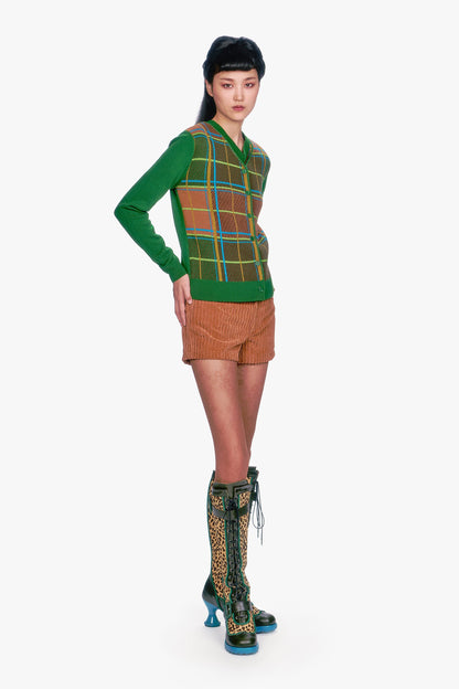 Plaid Cardigan - Leaf Green | Anna Sui