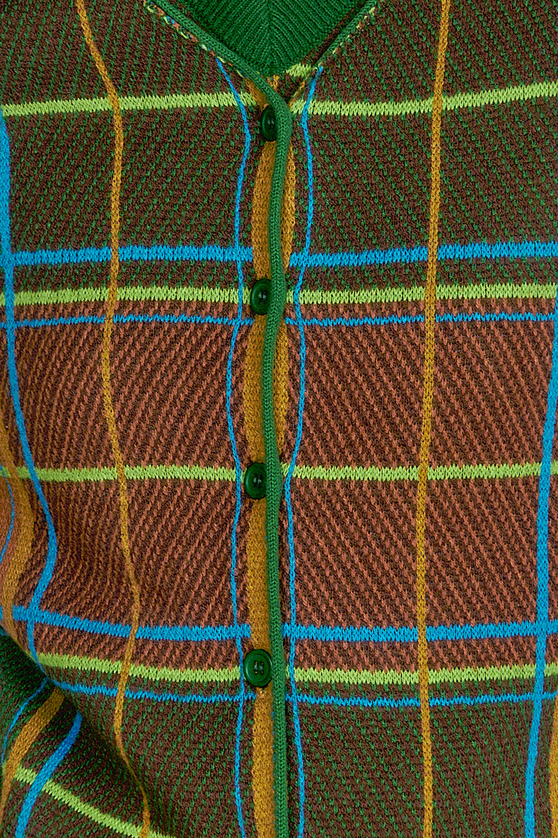 Plaid Cardigan - Leaf Green | Anna Sui