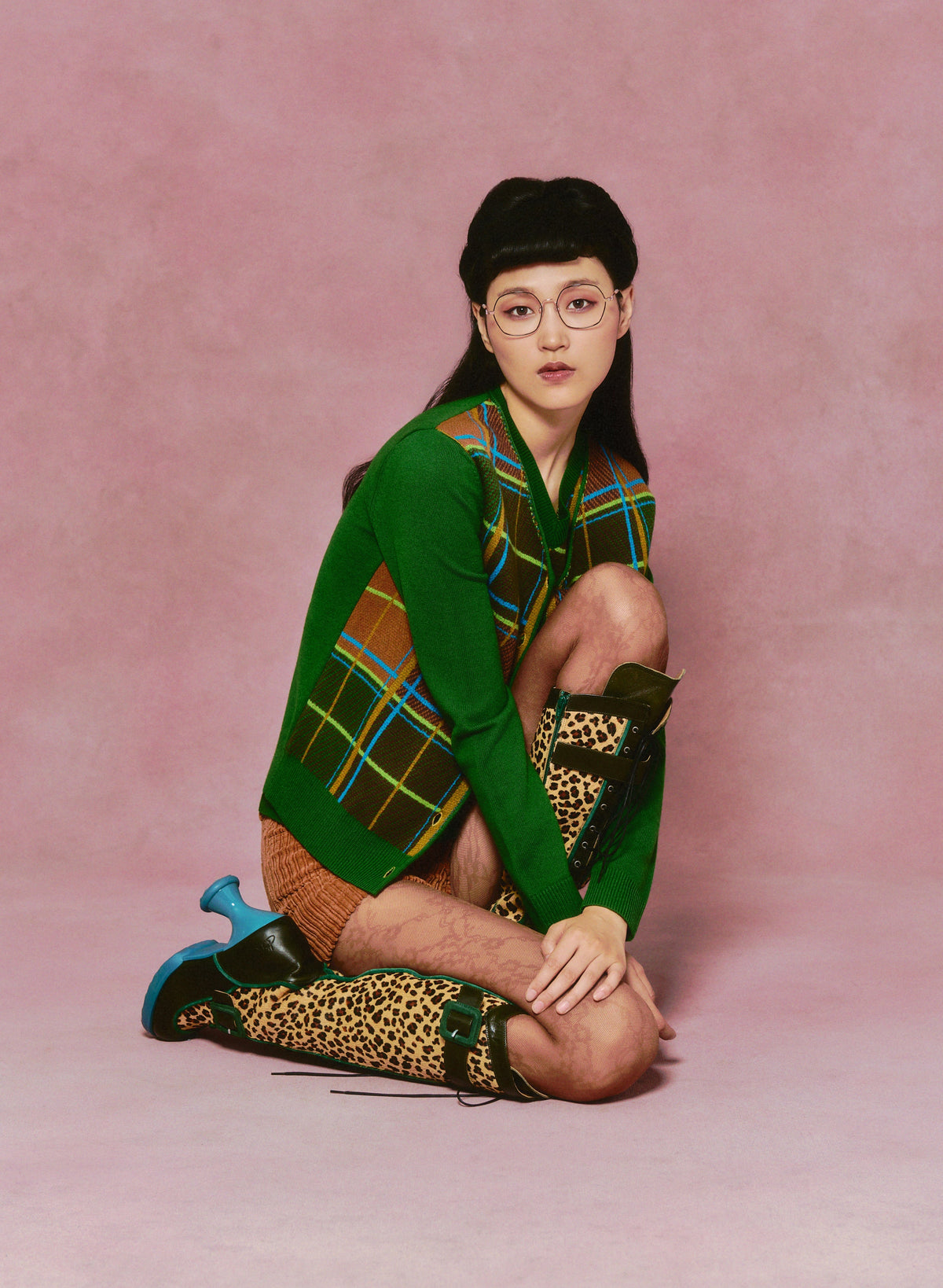 Plaid Cardigan - Leaf Green | Anna Sui