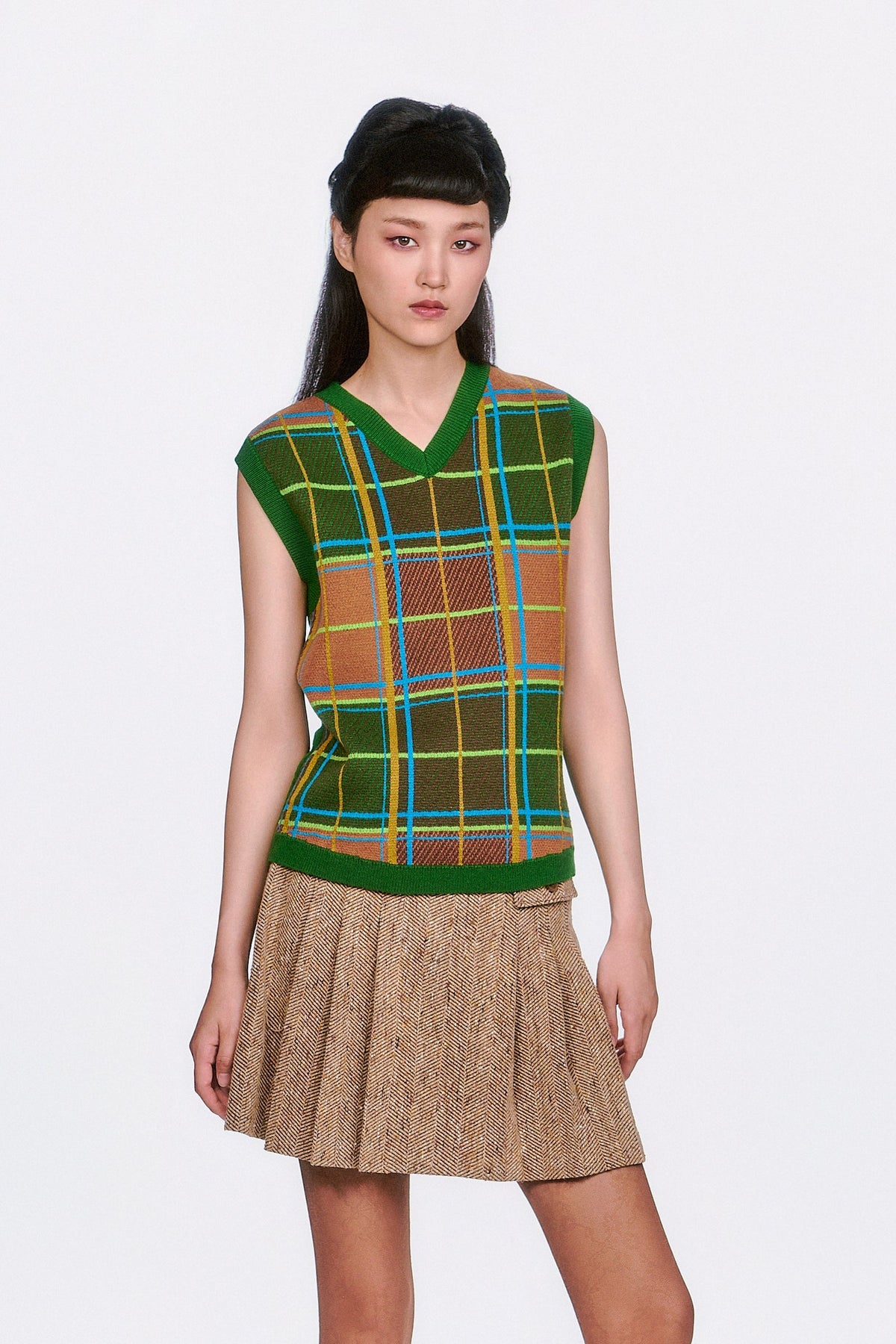 Plaid Sweater Vest - Leaf Green | Anna Sui