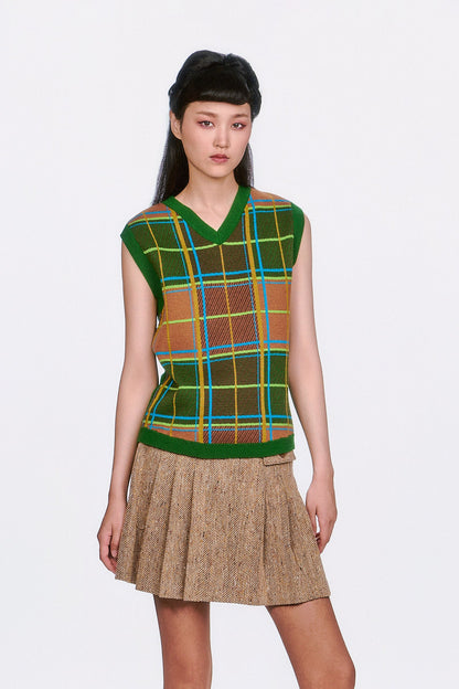 Plaid Sweater Vest - Leaf Green | Anna Sui