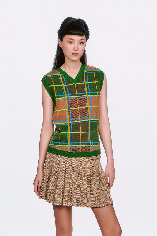 Plaid Sweater Vest - Leaf Green | Anna Sui