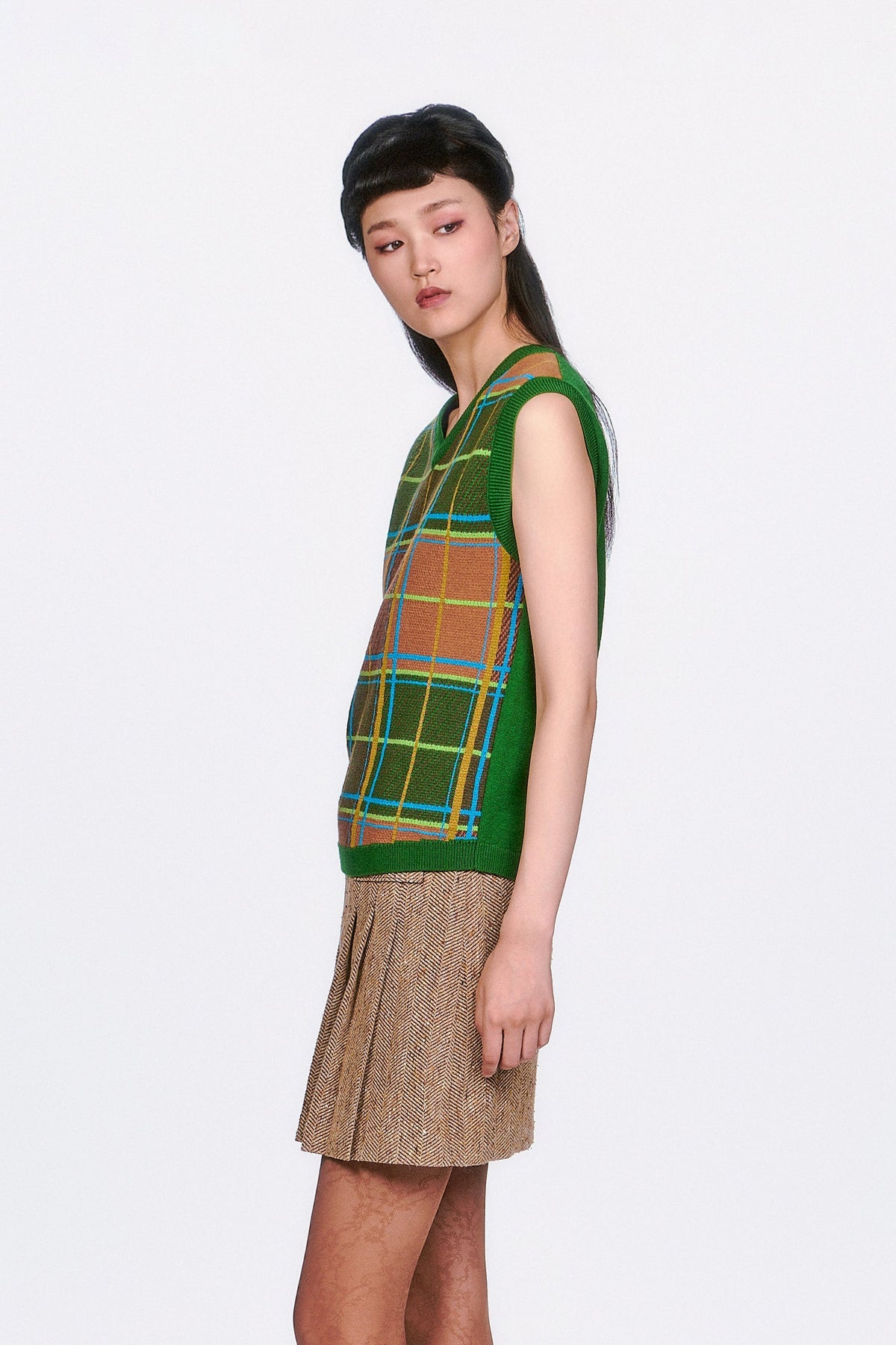 Plaid Sweater Vest - Leaf Green | Anna Sui