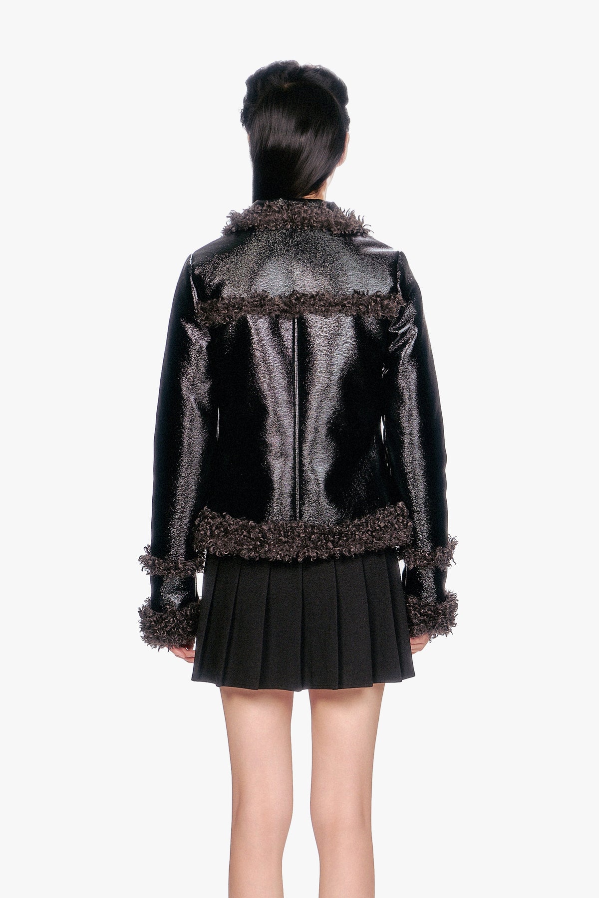 Faux Leather W/ Curly Lamb Trim Jacket | Anna Sui