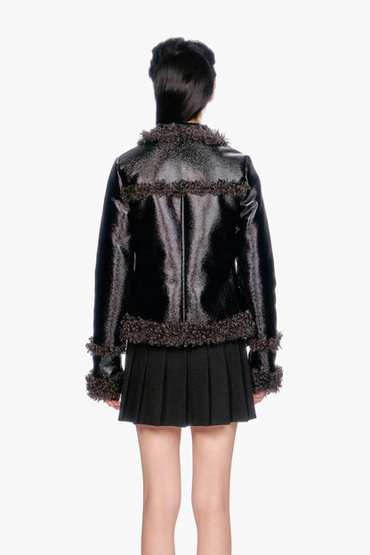 Faux Leather W/ Curly Lamb Trim Jacket | Anna Sui