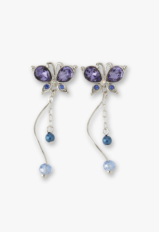 Silver Butterfly Stud Earrings with Detachable Dangle | Anna Sui