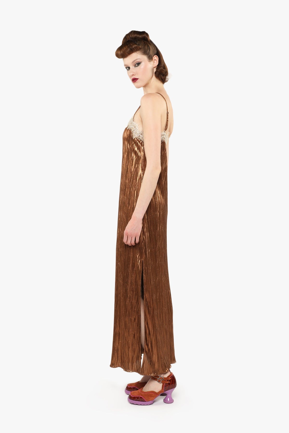 Pleats Lace Slip Dress | Anna Sui