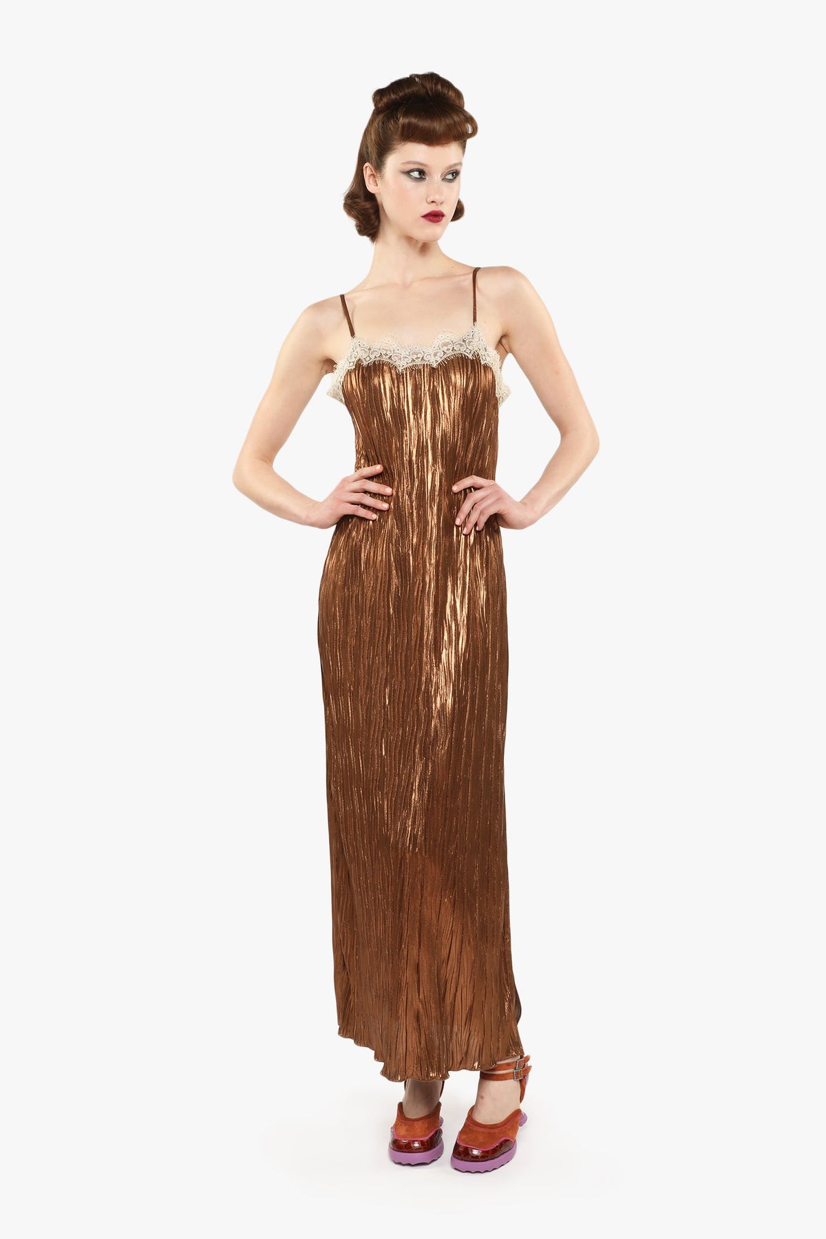 Pleats Lace Slip Dress | Anna Sui