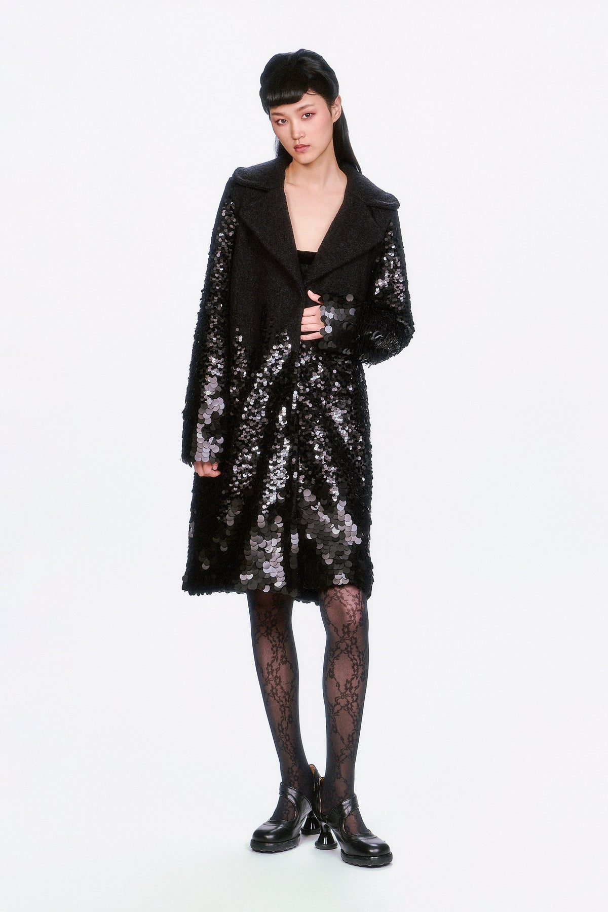 Paillettes Wool Coat | Anna Sui