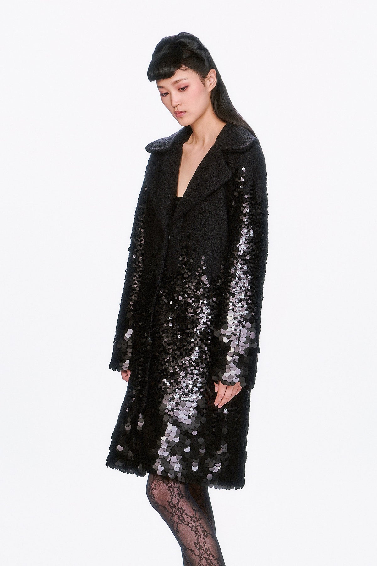 Paillettes Wool Coat | Anna Sui