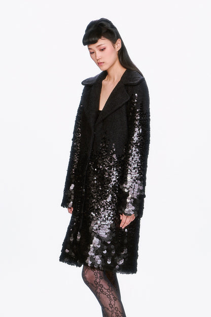 Paillettes Wool Coat | Anna Sui