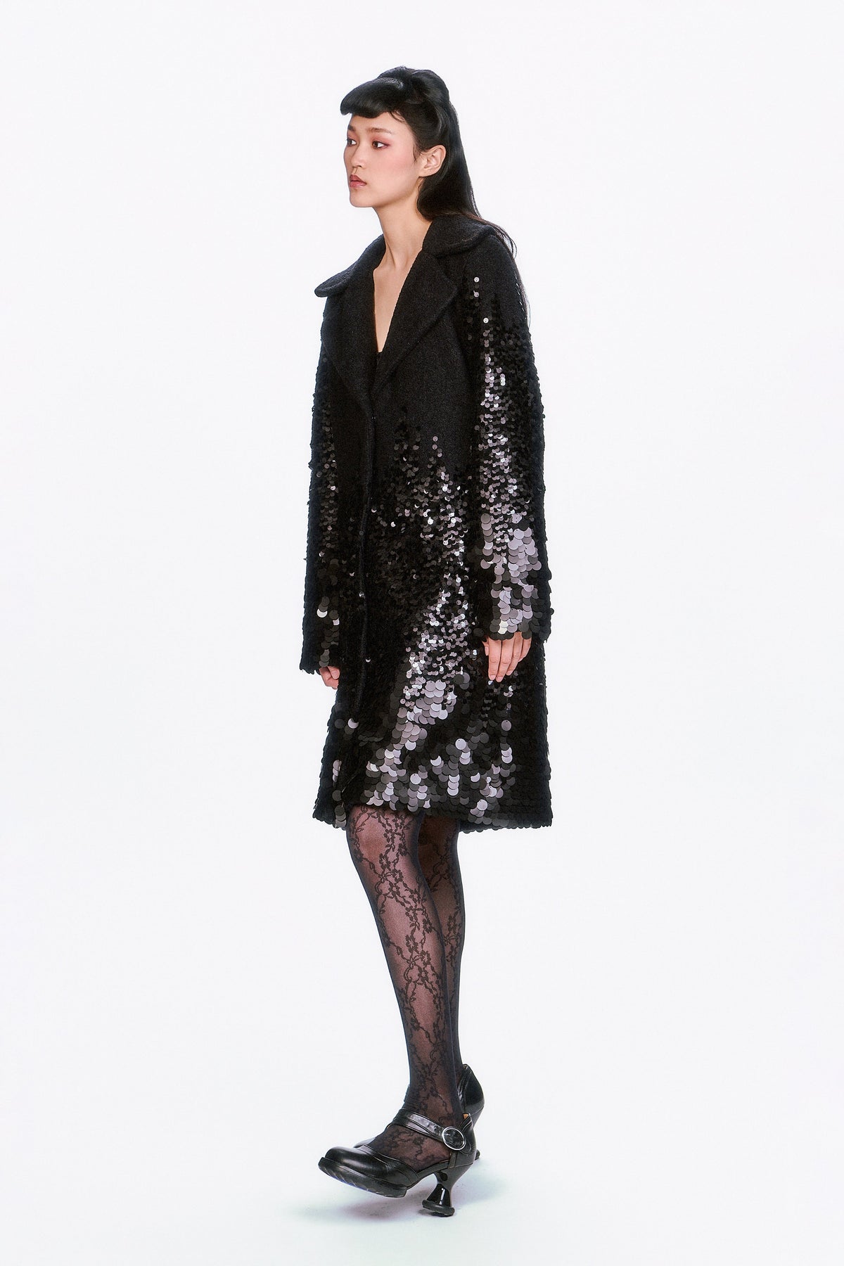 Paillettes Wool Coat | Anna Sui