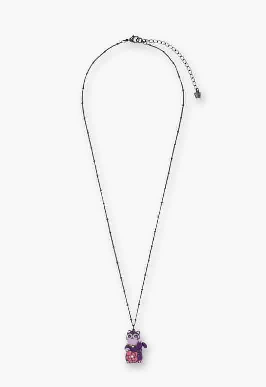 Lucky Cat Flower Necklace- Gunmetal | Anna Sui