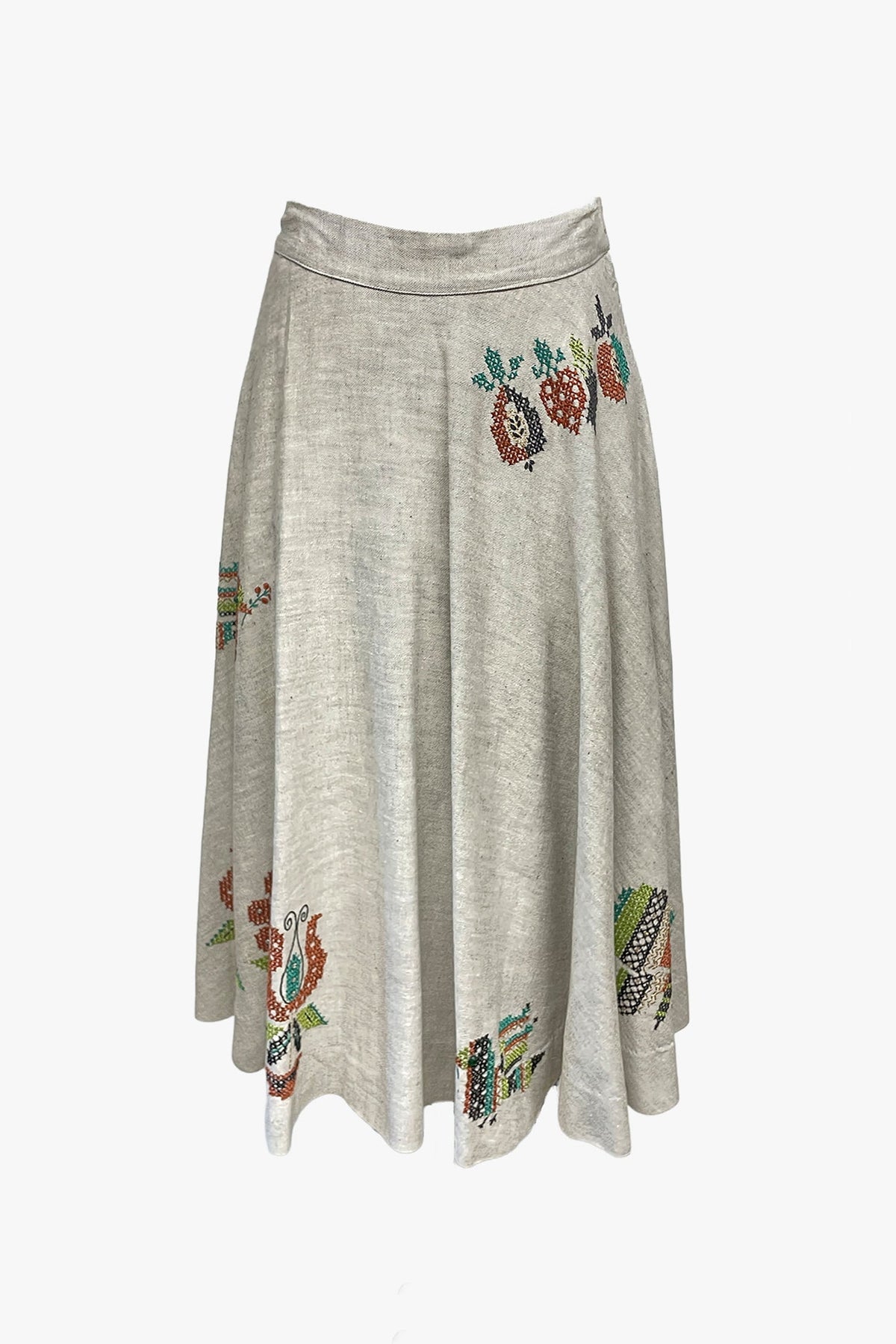 Vintage 60's Circular Hand Embroidered Midi Skirt | Anna Sui