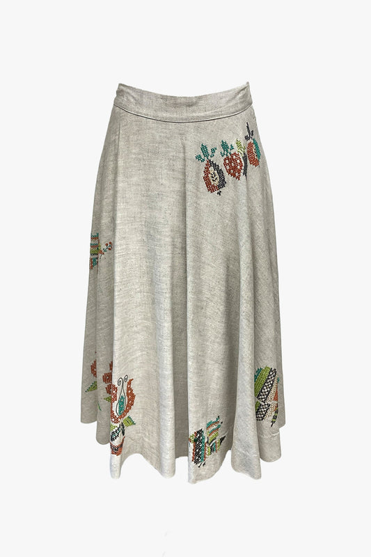 Vintage 60's Circular Hand Embroidered Midi Skirt | Anna Sui