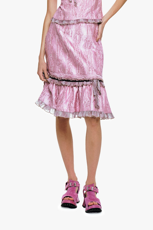 Crushed Satin Ruffle Midi Skirt | Anna Sui