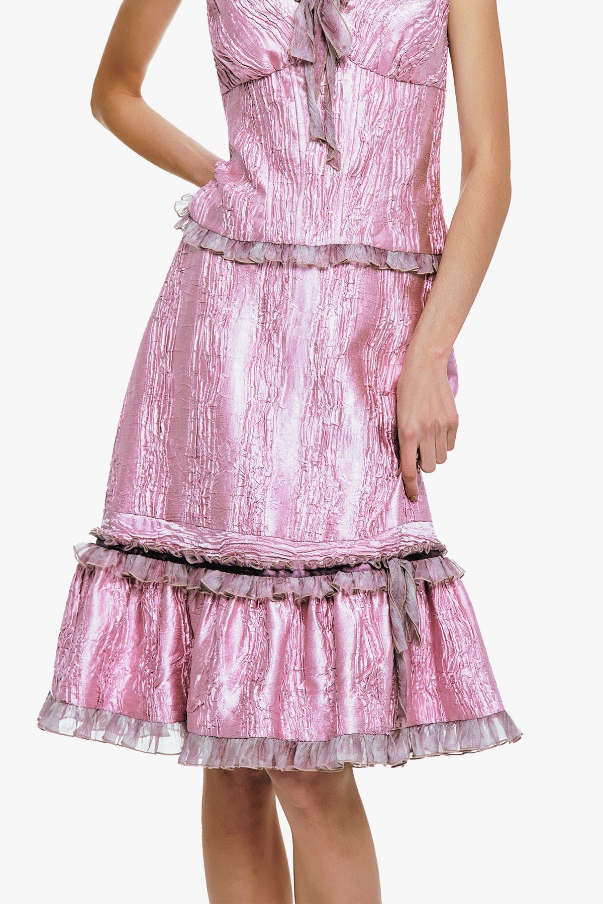 Crushed Satin Ruffle Midi Skirt | Anna Sui