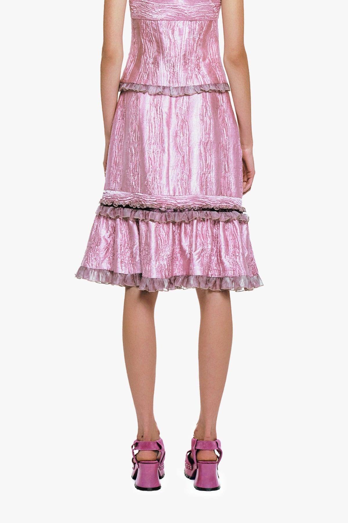 Crushed Satin Ruffle Midi Skirt | Anna Sui