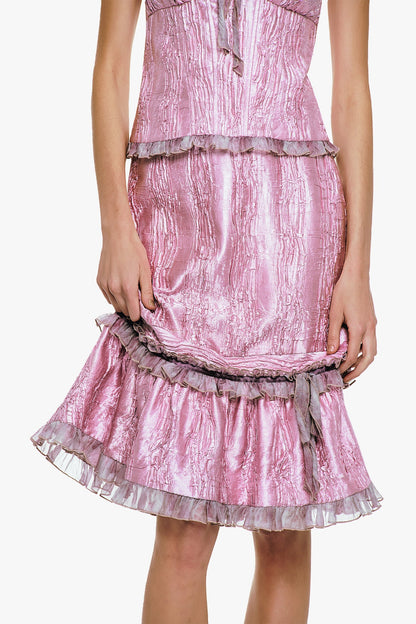 Crushed Satin Ruffle Midi Skirt | Anna Sui