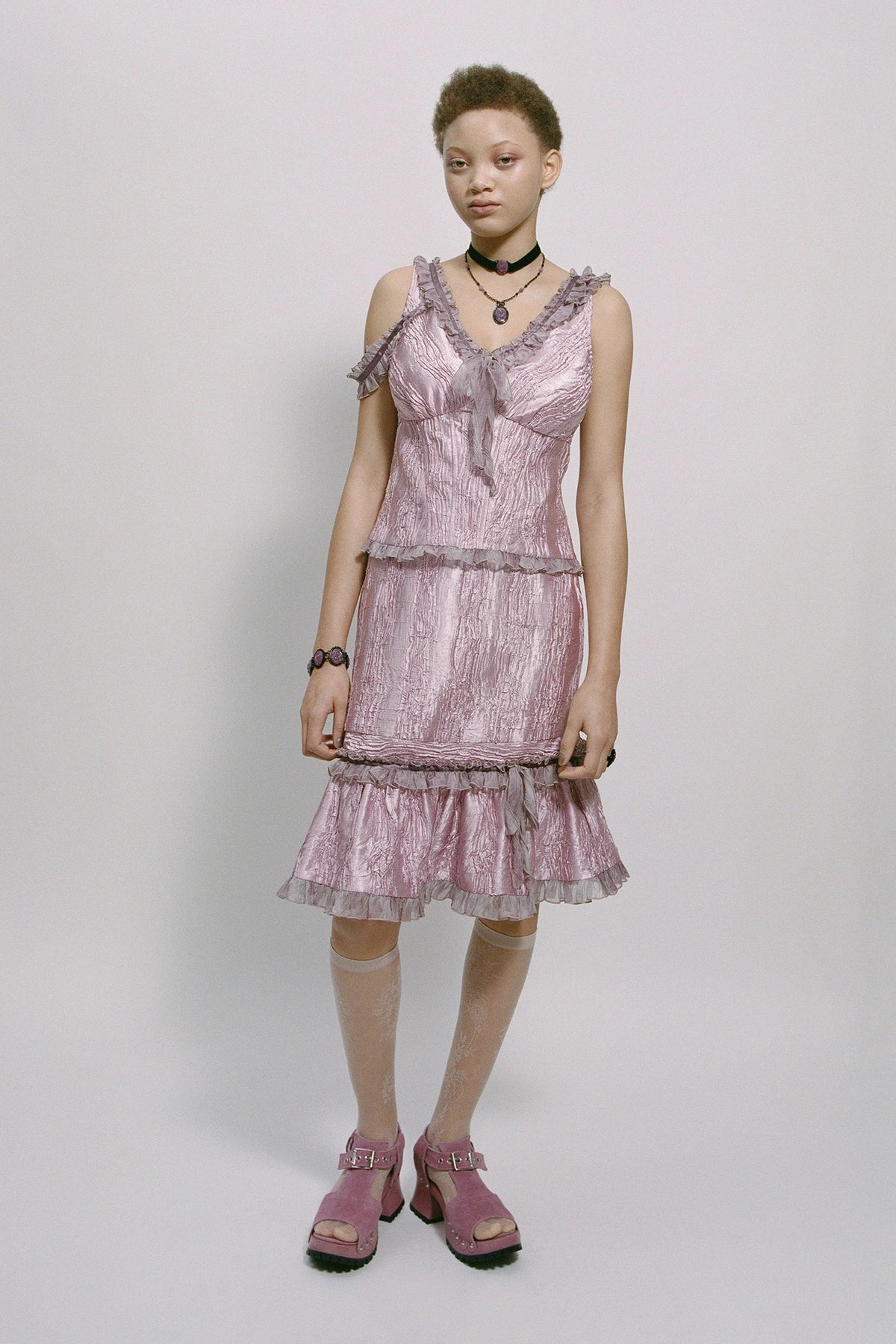Crushed Satin Ruffle Midi Skirt | Anna Sui