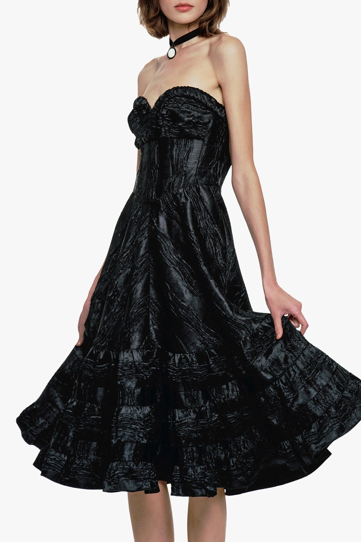 Crushed Satin Sweetheart Dress | Anna Sui