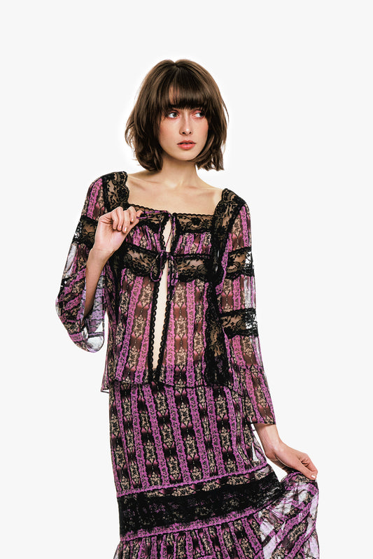 Cameo Stripe Print Tie Blouse | Anna Sui