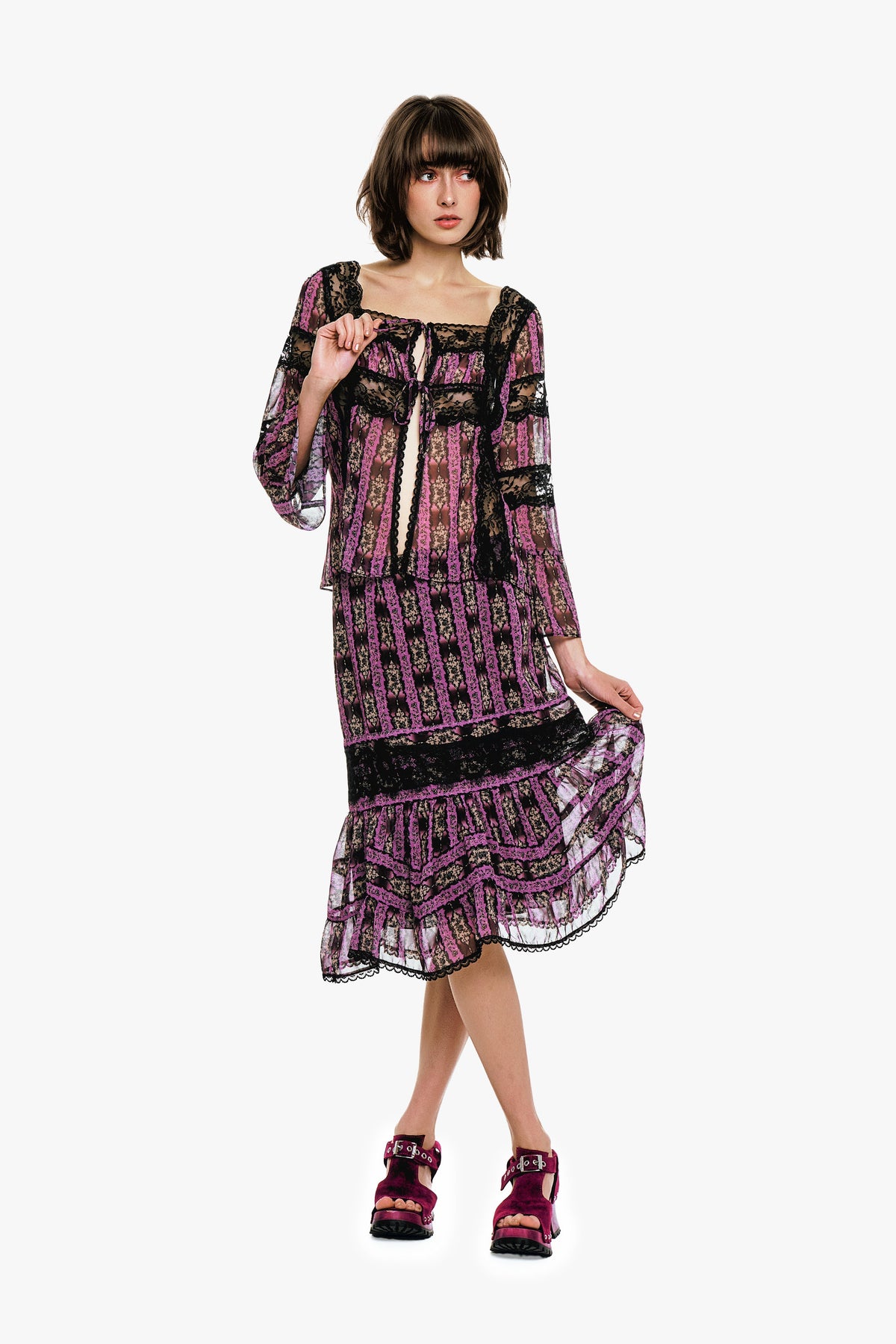 Cameo Stripe Print Tie Blouse | Anna Sui