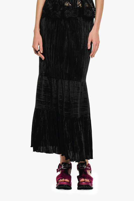 Plissé Tiered Maxi Skirt - Black | Anna Sui