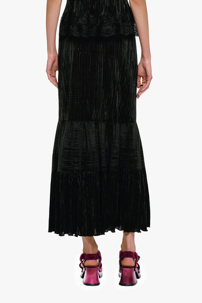 Plissé Tiered Maxi Skirt - Black | Anna Sui