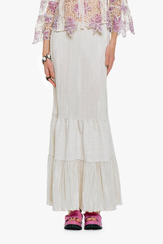Plissé Tiered Maxi Skirt - Cream | Anna Sui