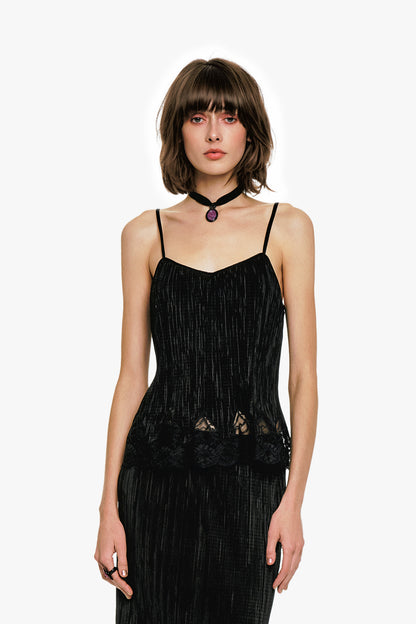 Plissé Lace Trimmed Cami Top | Anna Sui
